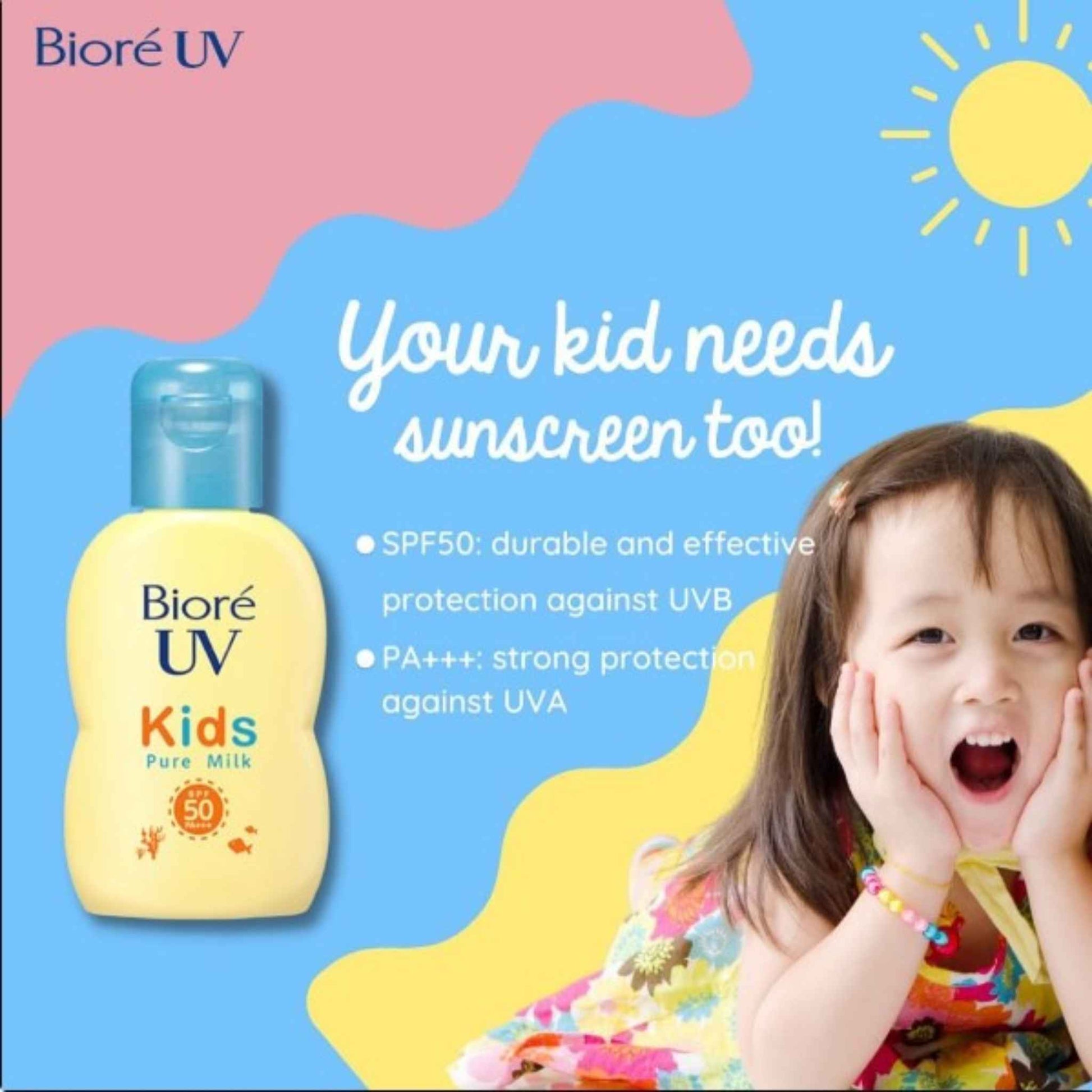 Buy Biore Kids UV Pure Milk Sunscreen SPF50 Fragrance-Free 70ml in Qatar
