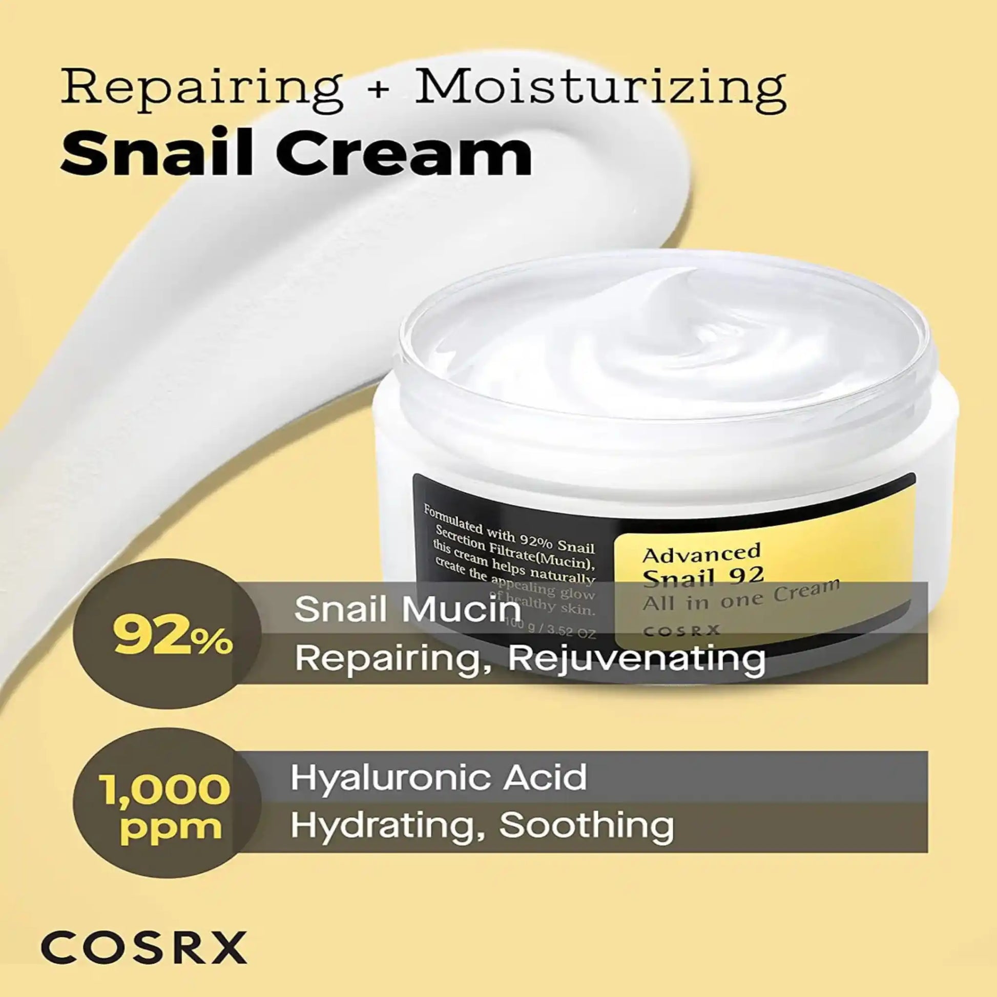 Shop COSRX, Advanced Snail 92, All in One Cream 3.52oz/ 100g online in Qatar