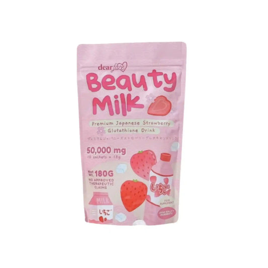 Buy Dear Face, Beauty Milk Premium Japanese Strawberry Drink 10 Sachets online in Qatar