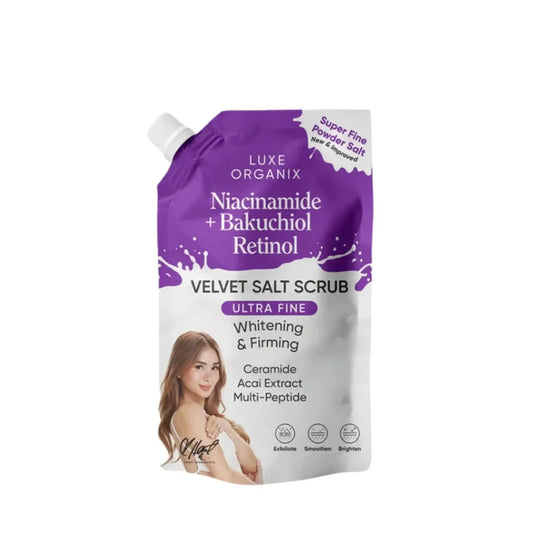 Buy Luxe Organix Niacinamide + Bakuchiol Retinol Velvet Salt Scrub 300g Online in Qatar
