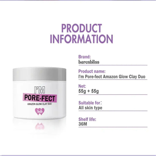 barenbliss, I'm Pore-fect Amazon Glow Clay Duo 55g+55g price in Qatar