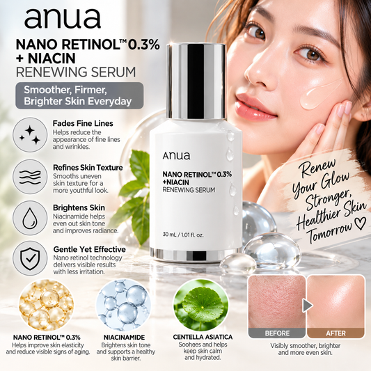 Anua, Nano Retinol 0.3% + Niacin Renewing Serum 30ml