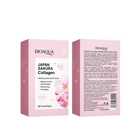 BIOAQUA, Japan Sakura Collagen Firming Good Night Mask 4mlx20pcs, all about skin doha, skincare, qatar, beauty, cosmetics, trending, tiktok, snapchat, facebook, instagram, Perfume, reels, hightlights, followers