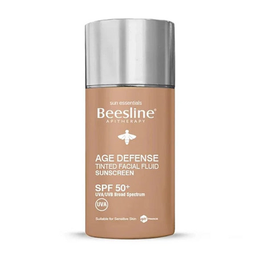 Beesline, Age Defense Tinted Facial Fluid Sunscreen Spf50, all about skin doha, skincare, qatar, beauty, cosmetics, trending, tiktok, snapchat, facebook, instagram, Perfume, reels, hightlights, followers