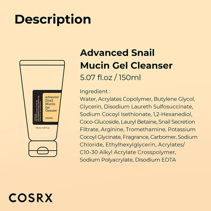 COSRX, Advanced Snail Mucin Gel Cleanser 150ml All About Skin Doha Skincare Qatar Beauty Cosmetics Available in Qatar Available in Qatar Store all about skin doha qatar skincare cosmetics beauty