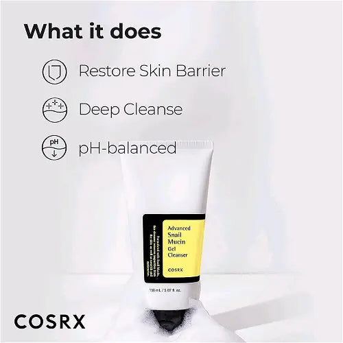 COSRX, Advanced Snail Mucin Gel Cleanser 150ml All About Skin Doha Skincare Qatar Beauty Cosmetics Available in Qatar Available in Qatar Store all about skin doha qatar skincare cosmetics beauty