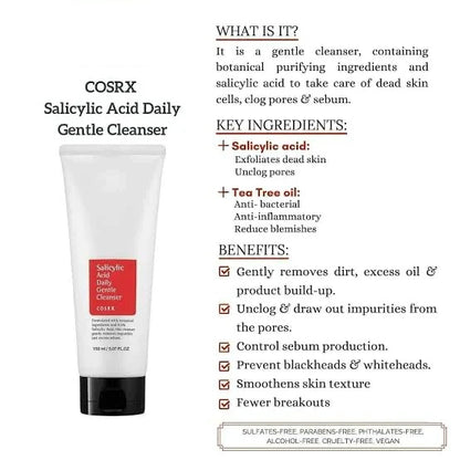 COSRX,Salicylic Acid Daily Gentle Cleanser 150ml All About Skin Doha Skincare Qatar Beauty Cosmetics Available in Qatar Available in Qatar Store all about skin doha qatar skincare cosmetics beauty