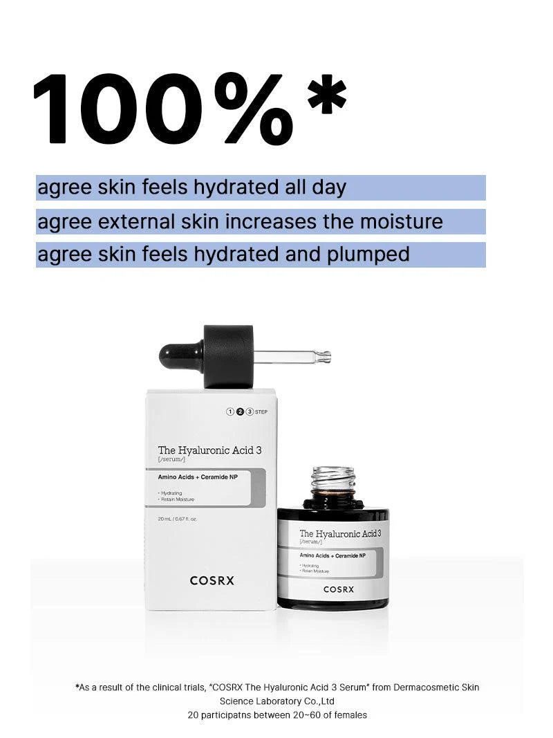 COSRX, The Hyaluronic Acid 3 Serum 20ml All About Skin Doha Skincare Qatar Beauty Cosmetics Available in Qatar Available in Qatar Store all about skin doha qatar skincare cosmetics beauty