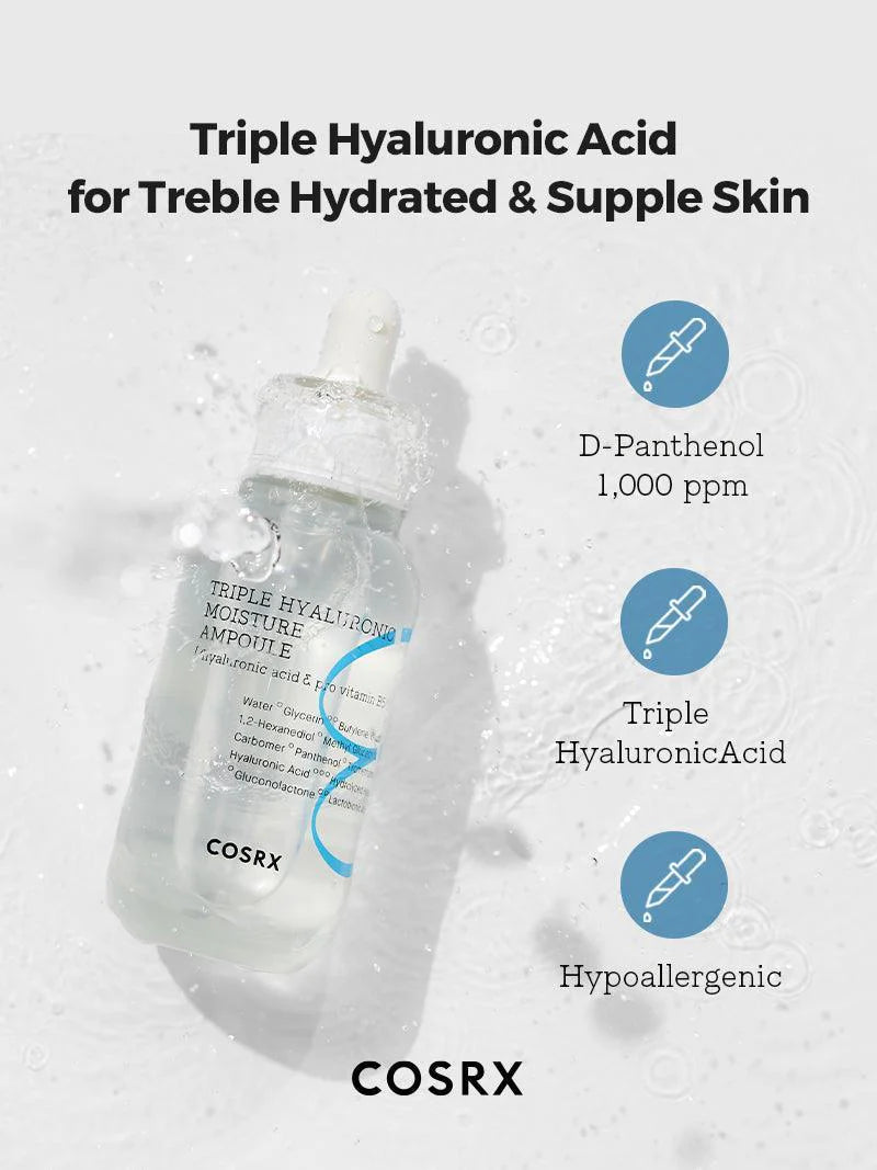 COSRX, Triple Hyaluronic Moisture Ampoule 40ml  All About Skin Doha Skincare Qatar Beauty Cosmetics Available in Qatar Available in Qatar Store all about skin doha qatar skincare cosmetics beauty