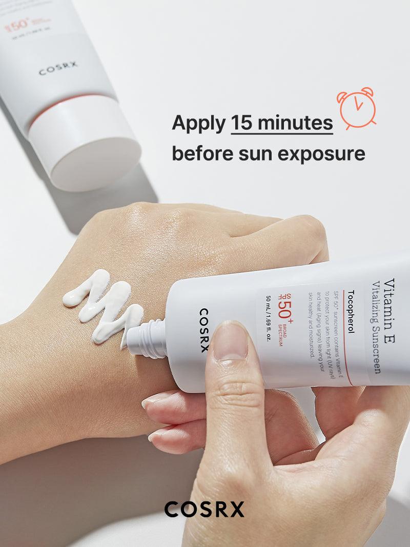 COSRX, Vitamin E Vitalizing Sunscreen SPF50 50ml All About Skin Doha Skincare Qatar Beauty Cosmetics Available in Qatar Available in Qatar Store all about skin doha qatar skincare cosmetics beauty