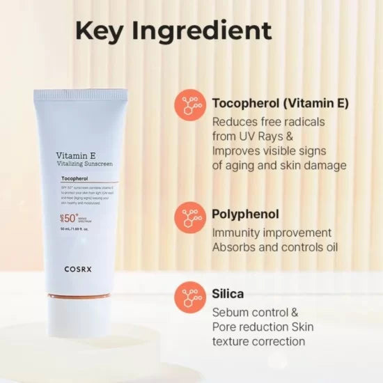 COSRX, Vitamin E Vitalizing Sunscreen SPF50 50ml All About Skin Doha Skincare Qatar Beauty Cosmetics Available in Qatar Available in Qatar Store all about skin doha qatar skincare cosmetics beauty