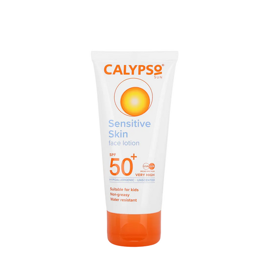 Calypso Sun, Sensitive Skin Face Lotion SPF50+ 50ML, all about skin doha, skincare, qatar, beauty, cosmetics, trending, tiktok, snapchat, facebook, instagram, Perfume, reels, hightlights, followers, fyp
