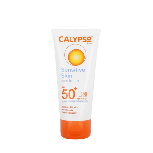 Calypso Sun, Sensitive Skin Face Lotion SPF50+ 50ML, all about skin doha, skincare, qatar, beauty, cosmetics, trending, tiktok, snapchat, facebook, instagram, Perfume, reels, hightlights, followers, fyp
