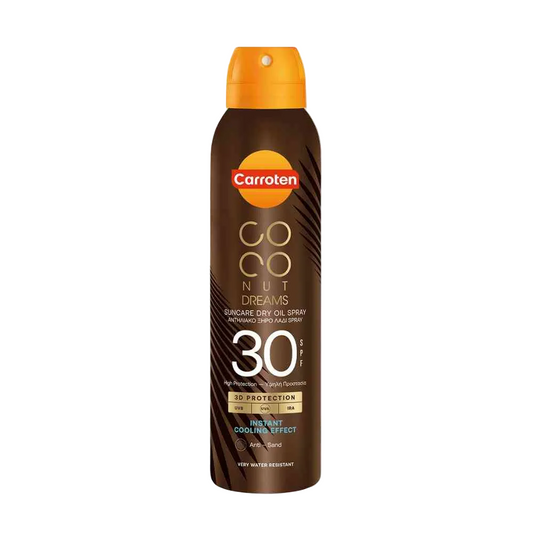 Carroten, Coconut Dreams Suncare Dry Oil Mist Spray SPF30 150ml, all about skin doha, skincare, qatar, beauty, cosmetics, trending, tiktok, snapchat, facebook, instagram, Perfume, reels, hightlights, followers, fyp
