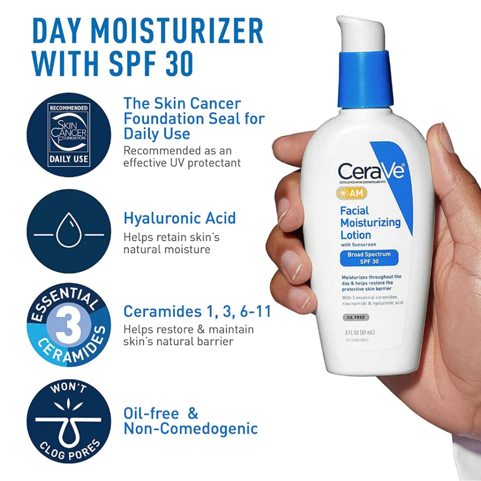 CeraVe, Facial Moisturizing Lotion with Sunscreen SPF30 AM 89ml All About Skin Doha Skincare Qatar Beauty Cosmetics Available in Qatar Available in Qatar Store all about skin doha qatar skincare cosmetics beauty