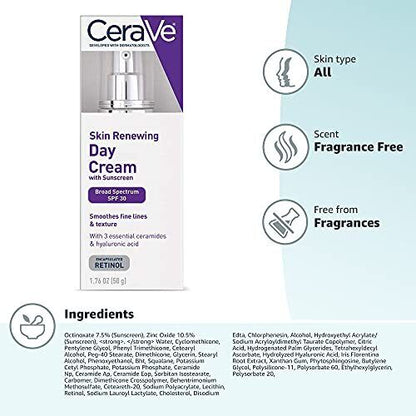 CeraVe, Skin Renewing Day Cream with Sunscreen SPF30 50g All About Skin Doha Skincare Qatar Beauty Cosmetics Available in Qatar Available in Qatar Store all about skin doha qatar skincare cosmetics beauty 