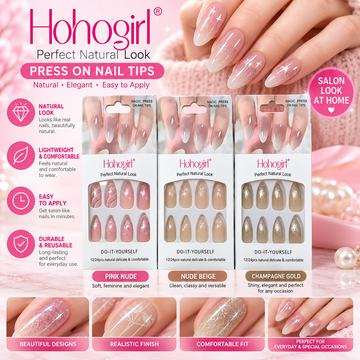 HOHOGIRL, Nails Perfect Natural Look 12/24pcs