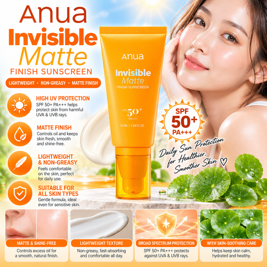 Anua, Invisible Matte Finish Sunscreen SPF 50 PA++++ 50ml