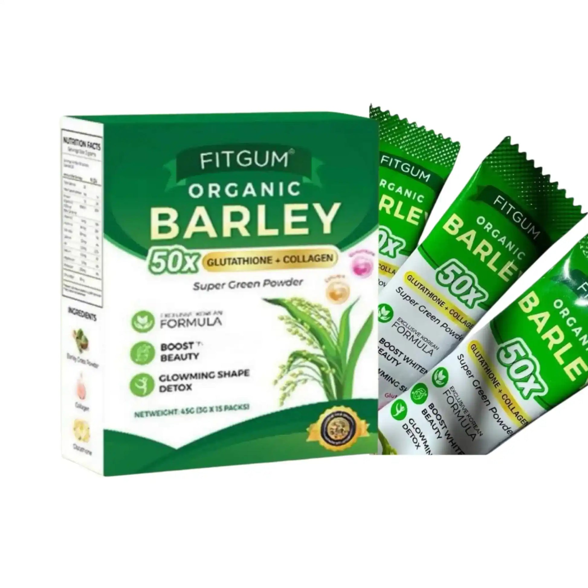 FITGUM | Organic Barley with Glutathione + Collagen 3g x 15 Sachets FITGUM | Organic Barley with Glutathione + Collagen 3g x 15 Sachets
