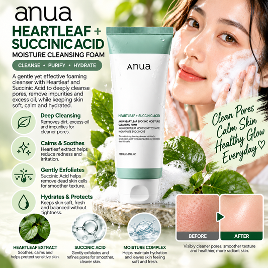 Anua, Heartleaf Succinic Moisture Cleansing Foam 150ml