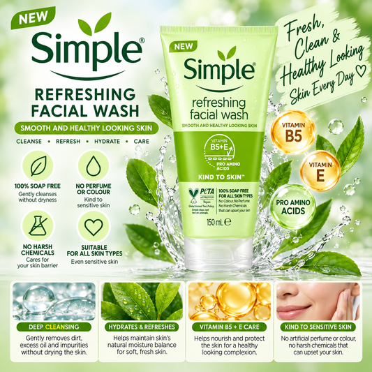 Simple, Kind to Skin Refreshing Facial Wash 150ml