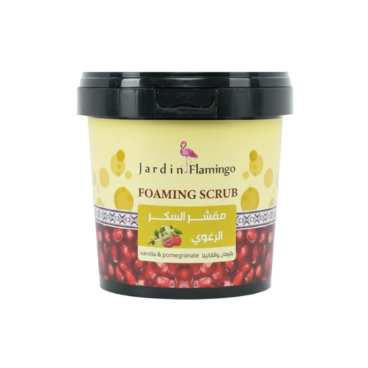 Jardin Flamingo, Vanilla & Pomegranate Foaming Scrub 500g, all about skin doha, skincare, qatar, beauty, cosmetics, trending, tiktok, snapchat, facebook, instagram, Perfume, reels, hightlights, followers, fyp