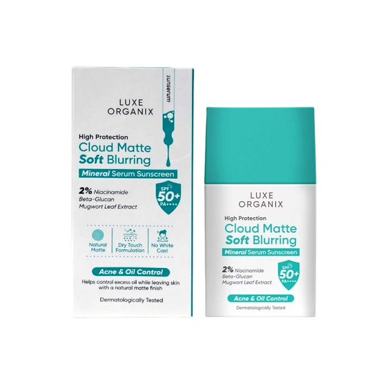 LUXE ORGANIX, Cloud Matte Soft Blurring Mineral Serum Sunscreeb SPF 50+ PA++++ 40g, all about skin doha, skincare, qatar, beauty, cosmetics, trending, tiktok, snapchat, facebook, instagram, Perfume, reels, hightlights, followers, fyp