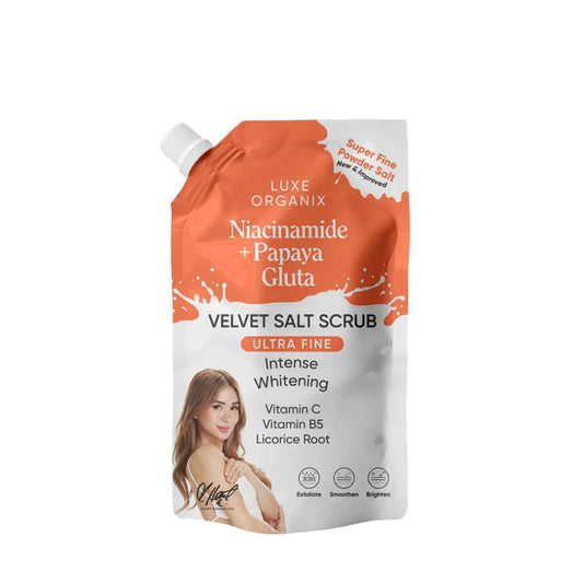 Buy Luxe Organix Niacinamide + Papaya Gluta Velvet Salt Scrub 300g Online in Qatar