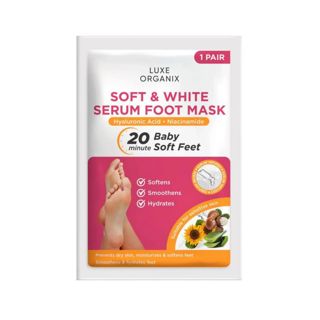 Buy Luxe Organix Soft & White Serum Foot Mask 1 Pair Online in Qatar