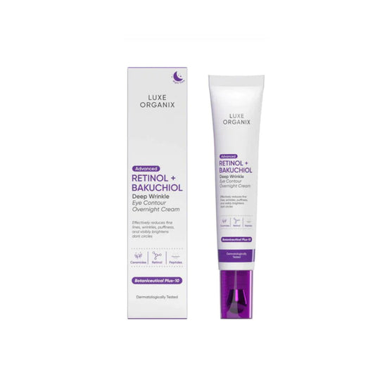 Luxe Organix, Advance Retinol + Bakuchiol Deep Wrinkle Eye Contour Overnight Cream 12g - AllAboutSkinDohaQatar