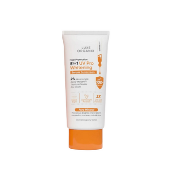 Luxe Organix, 5in1 UV Pro Whitening Serum Sunscreen SPF 100+ PA++++ 40ml, all about skin doha, skincare, qatar, beauty, cosmetics, trending, tiktok, snapchat, facebook, instagram, Perfume, reels, hightlights, followers