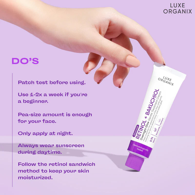 Luxe Organix, Advance Retinol + Bakuchiol Overnight Glow Gentle Treatment Cream 30g - AllAboutSkinDohaQatar