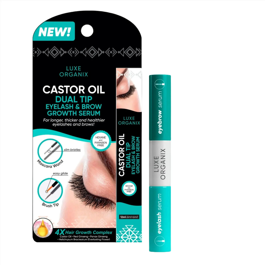 Buy Luxe Organix, Castor Oil Dual Tip Eyelash & Brow Growth Serum 12ml Online in Qatar
