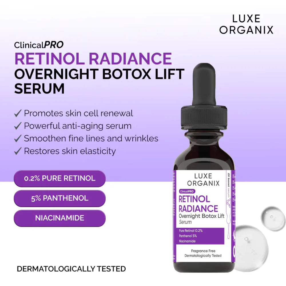 Luxe Organix, Clinical Pro Retinol Radiance Overnight Botox Lift Serum 30ml Price in Qatar