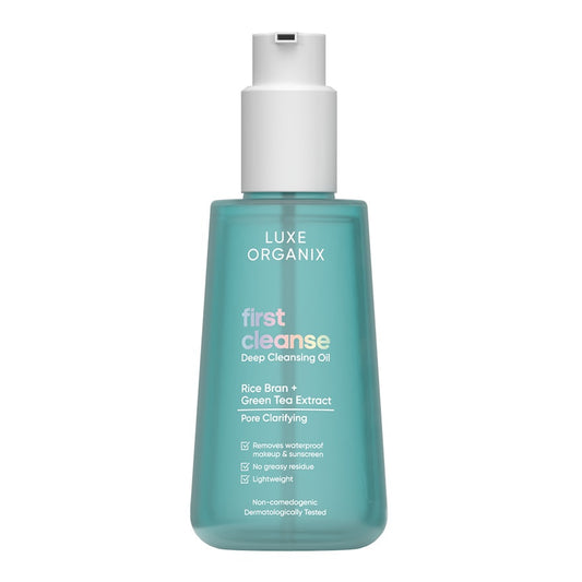 Luxe Organix, First Cleanse Deep Cleansing Oil 150ml, all about skin doha, skincare, qatar, beauty, cosmetics, trending, tiktok, snapchat, facebook, instagram, Perfume, reels, hightlights, followers