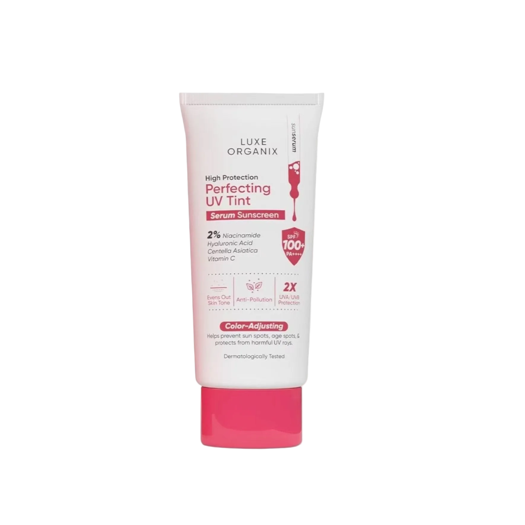 Luxe Organix, High Protection Perfecting UV Tint Serum Sunscreen SPF100 PA+++ 40g, all about skin doha, skincare, qatar, beauty, cosmetics, trending, tiktok, snapchat, facebook, instagram, Perfume, reels, hightlights, followers