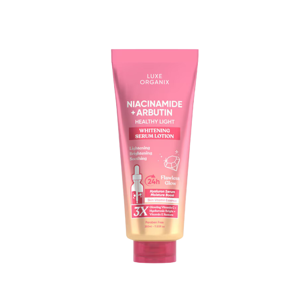 Luxe Organix, Niacinamide + Arbutin Healthy Light Whitening Serum Lotion 350ml, all about skin doha, skincare, qatar, beauty, cosmetics, trending, tiktok, snapchat, facebook, instagram, Perfume, reels, hightlights, followers, fyp