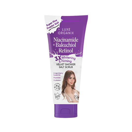 Buy Luxe Organix, Niacinamide + Bakuchiol Retinol Velvet Shower Salt Scrub 320g online at the best price in Qatar