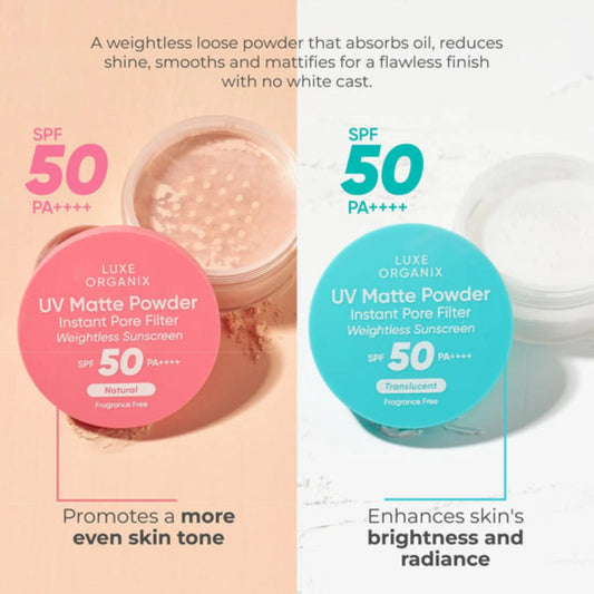 Luxe Organix, UV Matte Powder Instant Pore Filter Weightless Sunscreen SPF50 PA++++ 15g price in Qatar