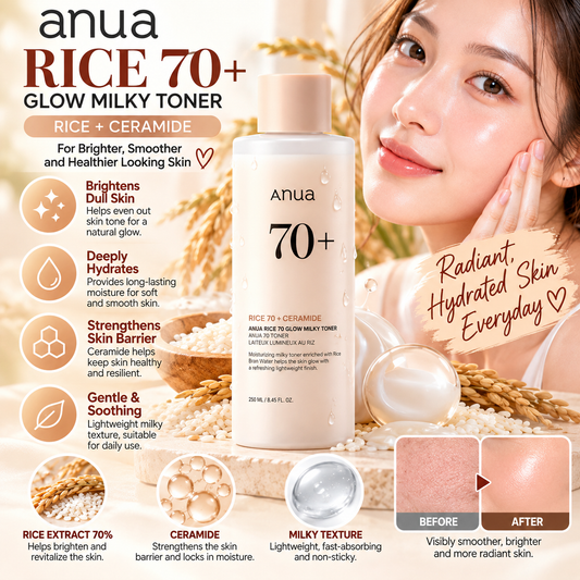 Anua, Rice 70 Glowy Milky Toner 250ml