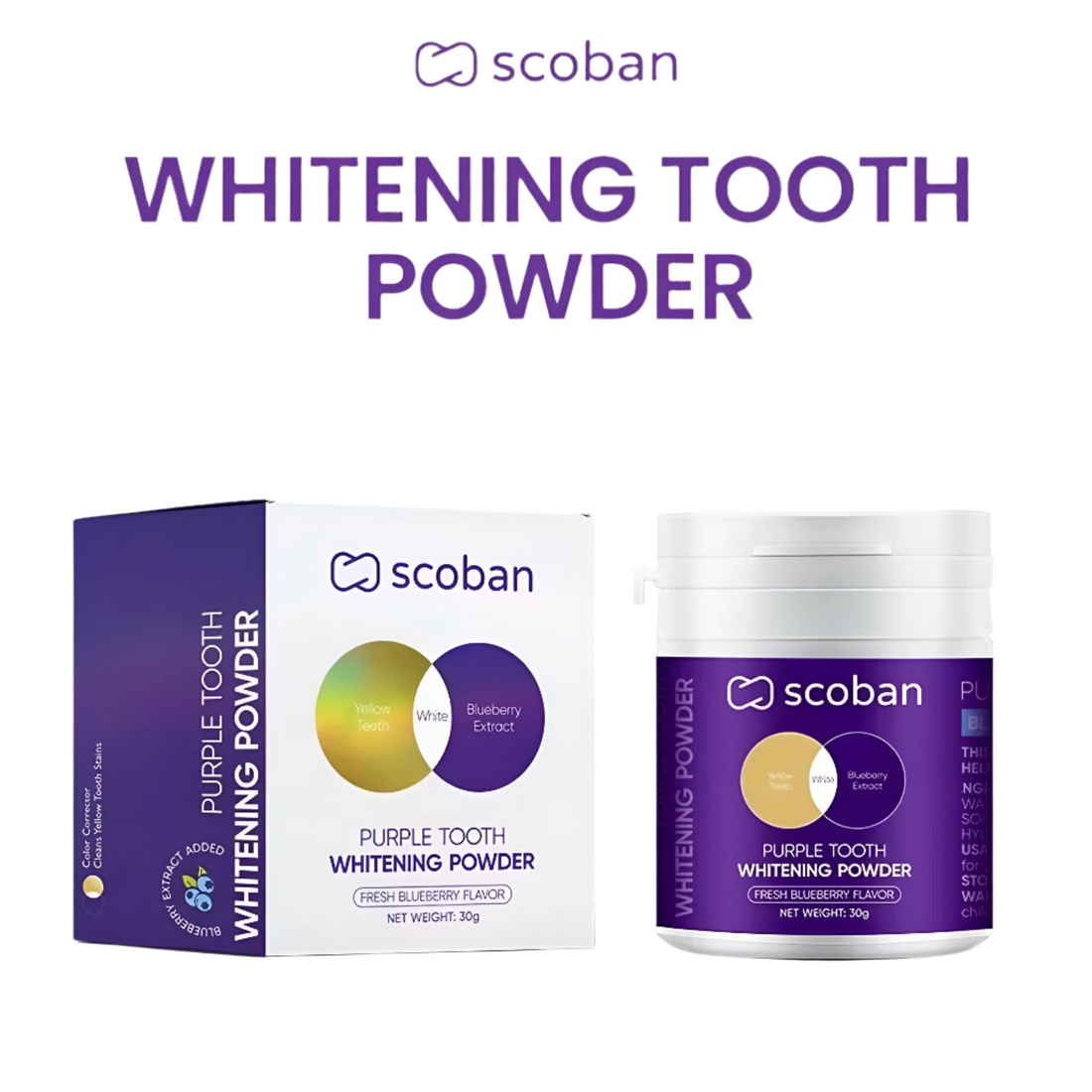 Scoban, Purple Tooth Whitening Powder 30g, all about skin doha, skincare, qatar, beauty, cosmetics, trending, tiktok, snapchat, facebook, instagram, Perfume, reels, hightlights, followers, fyp