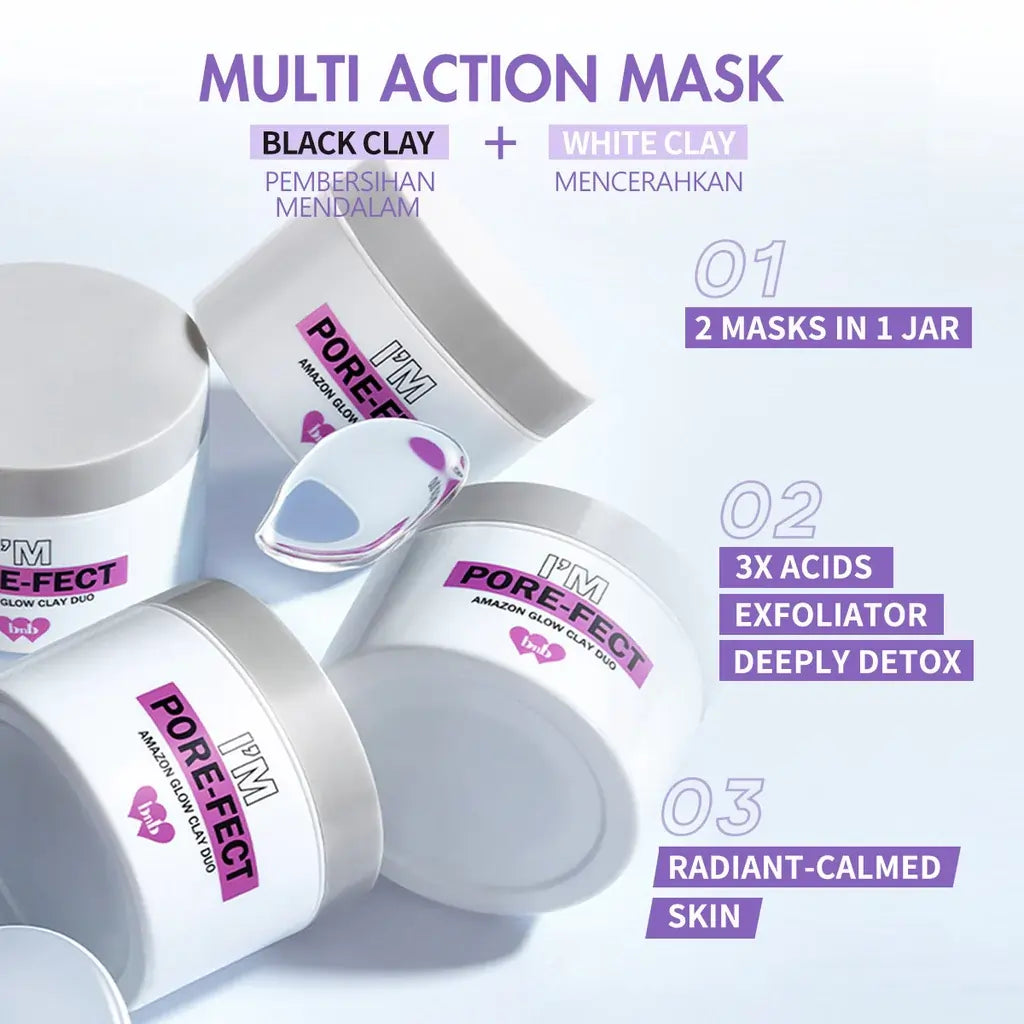 image of barenbliss, I'm Pore-fect Amazon Glow Clay Duo 55g+55g All About Skin Doha Skincare Qatar Beauty Cosmetics Available in Qatar Available in Qatar Store all about skin doha qatar skincare cosmetics beauty